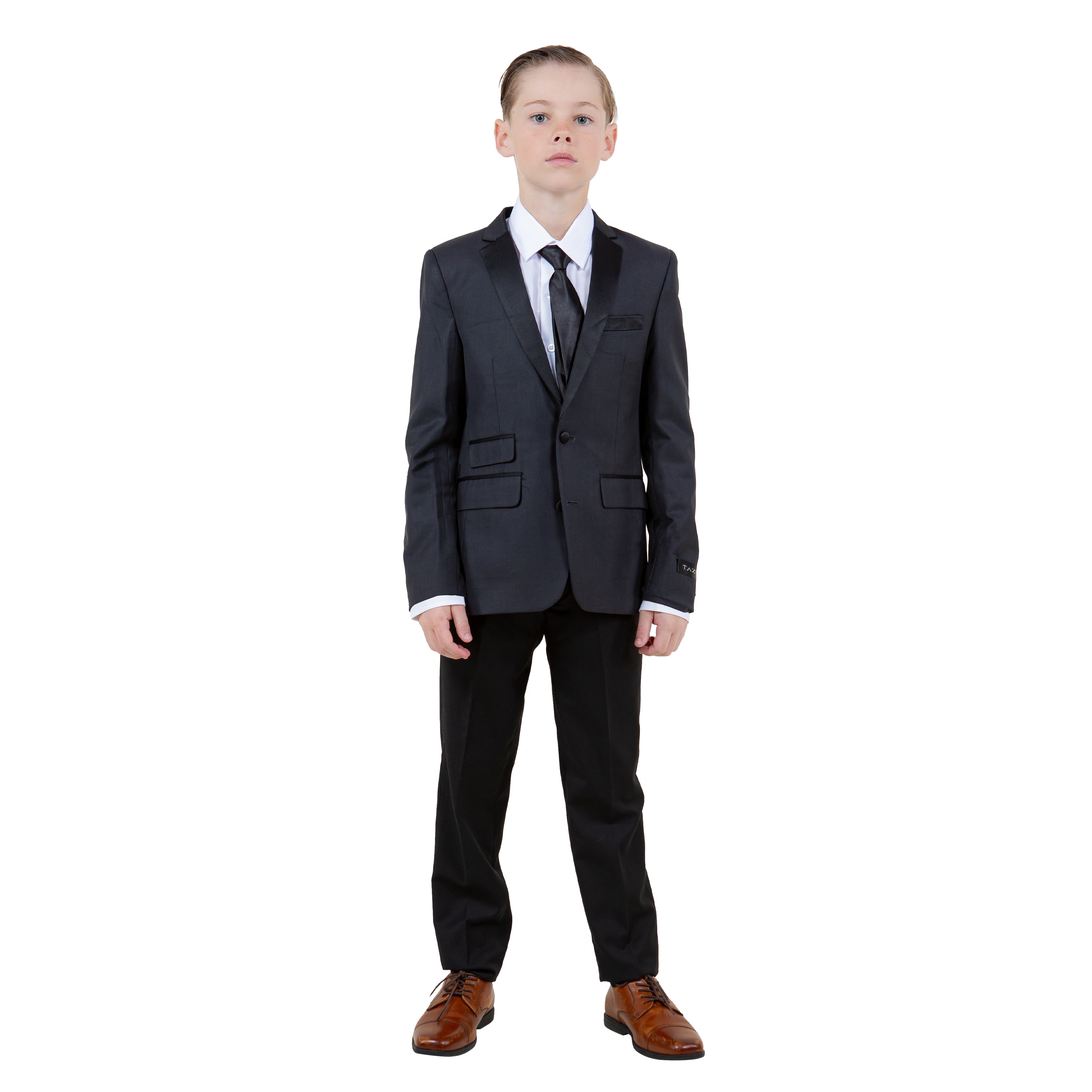Tazzio Boy's 5pc Satin Notch Lapel Solid Suit